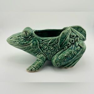 Vintage McCoy USA Green Frog Planter Pottery Ceramic Figural Planter Mid Century